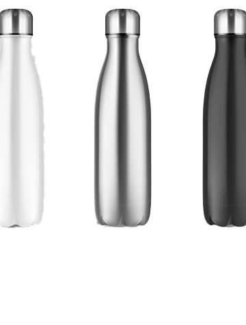 White, grey, and black reusable bottles