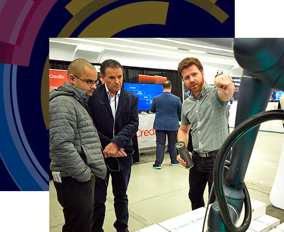 Exhibitor sharing highlights about a technology on display
