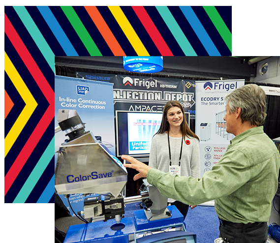 an exhibitor explaining his product to an attendee