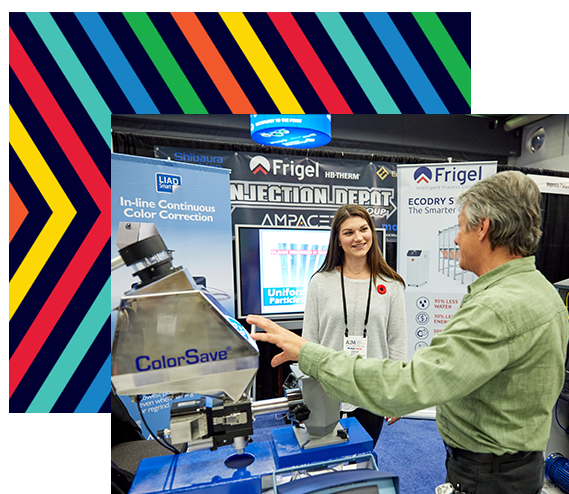 an exhibitor explaining his product to an attendee